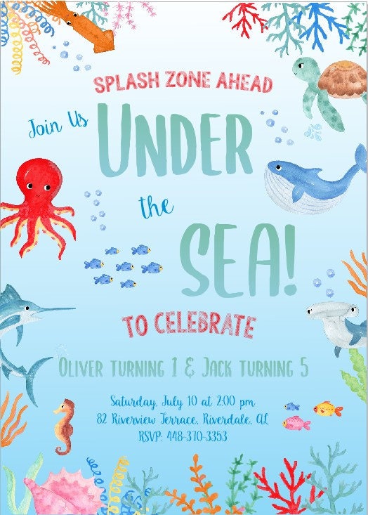 Under the Sea birthday invitation, First Birthday invitation, Under the Sea Invite, Under the sea invitation, Under the sea Party, Boy 1st