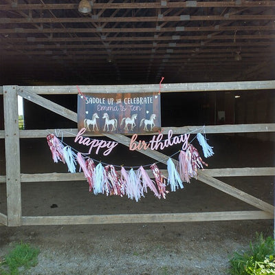 Cowgirl Birthday Banner, Horse Birthday Party, Horse Birthday Banner, horse birthday backdrop, cowgirl banner, horse party decoration, vinyl