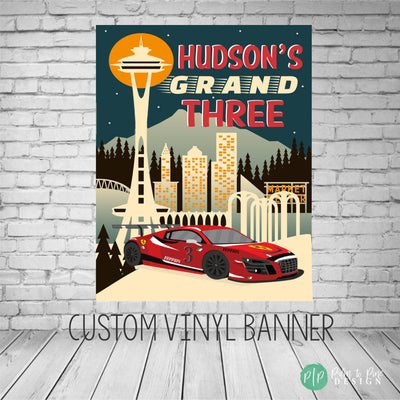 Race car birthday banner, Grand Prix Poster, Race Car backdrop, custom vinyl banner, Vintage Race Car poster, racing birthday banner, Racing