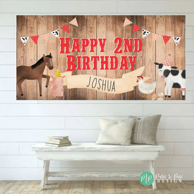 Farm Birthday Banner, Barnyard Party Decor, Farm Birthday Sign, Farm Party Birthday, Watercolor Farm Animal Banner, Barn Animal Party Decor