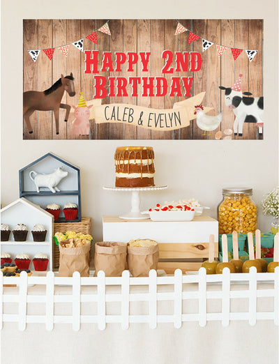 Farm Birthday Banner, Barnyard Party Decor, Farm Birthday Sign, Farm Party Birthday, Watercolor Farm Animal Banner, Barn Animal Party Decor