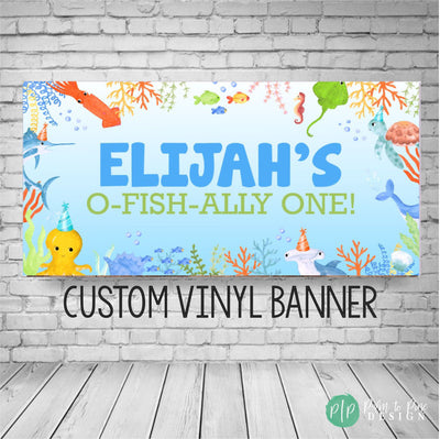 Under the Sea Birthday Banner, O-FISH-ALLY decorations, Under the sea backdrop, O-Fish-Ally party banner, Ocean birthday banner, Sealife