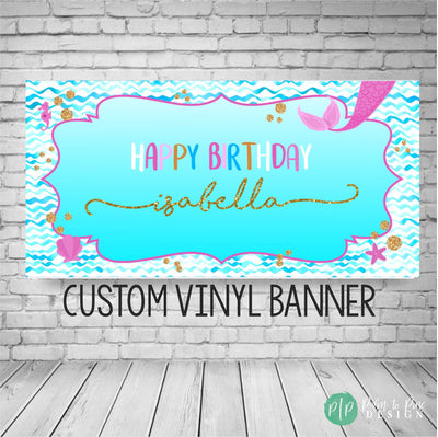 Mermaid Birthday Banner, Mermaid Birthday Party, Mermaid banner, Under the sea Decoration, Mermaid Backdrop, Watercolor mermaid birthday