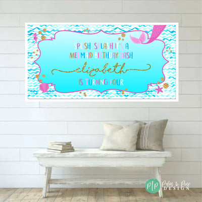 Mermaid Birthday Banner, Mermaid Birthday Party, Mermaid banner, Under the sea Decoration, Mermaid Backdrop, Watercolor mermaid birthday