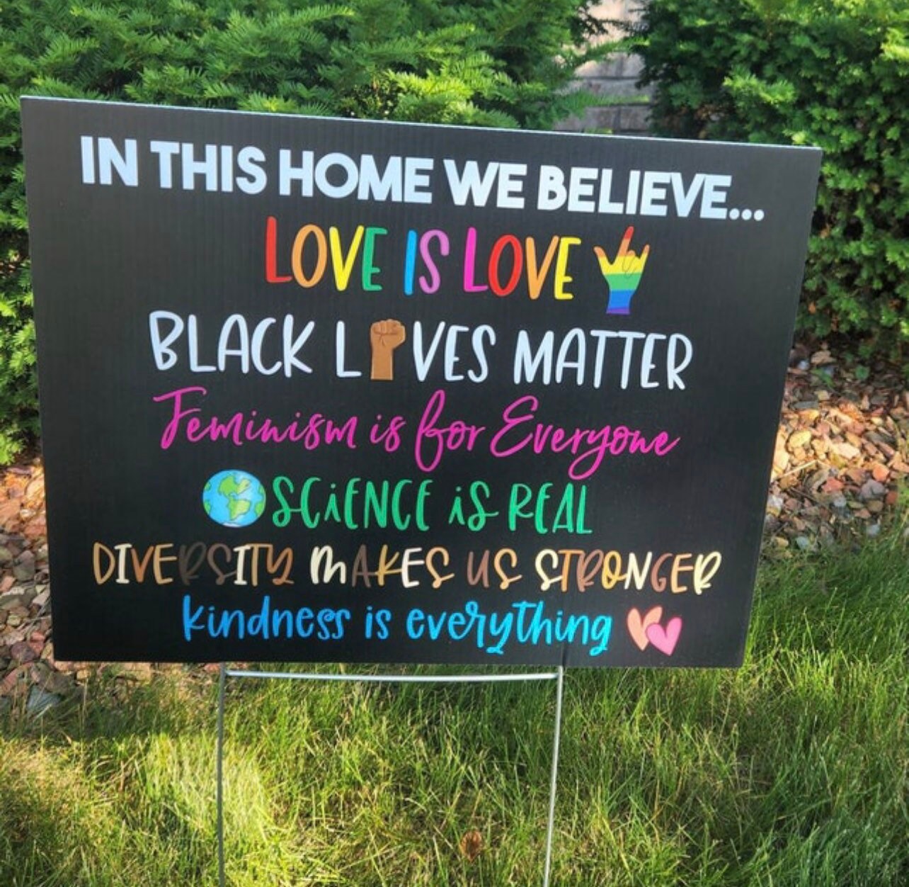 In this House yard sign, In this house we believe, social justice yard sign, Black lives matter sign for yard, love is love sign, BLM sign