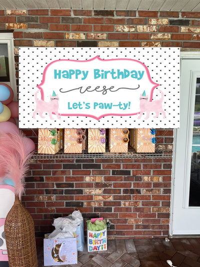 Cat Birthday Banner, Kitty Birthday Party, Let's Paw-ty Cat Backdrop, Cat Party Decoration, Kitty Photo Backdrop, First Birthday Kitty Party
