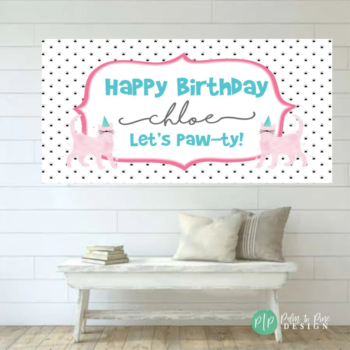 Cat Birthday Banner, Kitty Birthday Party, Let's Paw-ty Cat Backdrop, Cat Party Decoration, Kitty Photo Backdrop, First Birthday Kitty Party