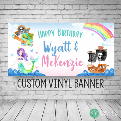 Mermaid Pirate Birthday Banner, Mermaid Pirate Birthday Party, Mermaid Pirate Backdrop,  Mermaid Party Decoration, Pirate Photo Backdrop