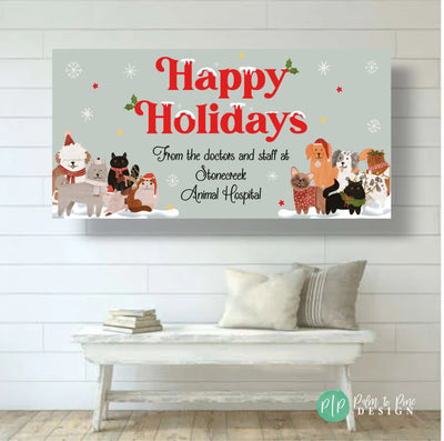 Happy Holidays Veterinary Banner, Veterinary Appreciation Banner, Dog and Cat Christmas Sign, Veterinarian Christmas Sign, Pet Store Sign