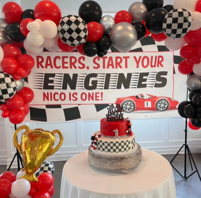 Racecar Birthday Banner, Race Car Party Decor, Hot Wheels Birthday Party, Car Party Decorations, Race Car Checkered Flag Banner, Boy Party