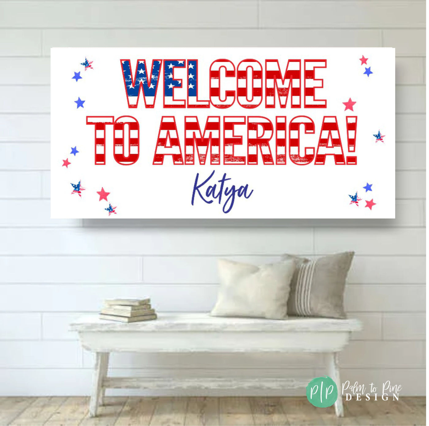 Welcome to America banner, Welcome America sign, America banner, Citizenship banner, Exchange Student Welcome Sign, Au Pair Welcome Banner