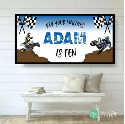 ATV birthday banner, Dirt Bike Party Decoration, Racing Birthday Party, Motorcycle Birthday, 4 wheeler banner, Personalized Motocross Banner