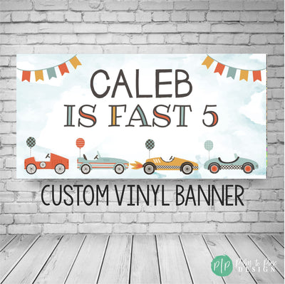 Racecar Birthday Banner, Vintage Racecar Birthday Banner, Fast One Decor, Car Party Decorations, Race Car Backdrop, Retro Racecar Boy Party