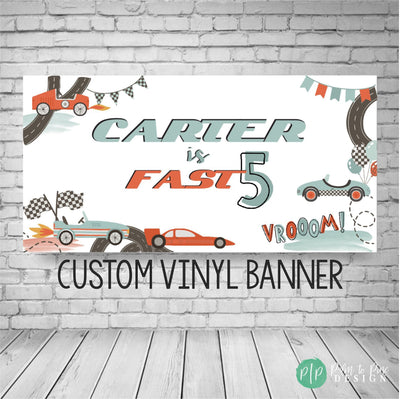 Vintage Racecar Birthday Banner, Fast One Decor, Racecar Birthday Party, Car Party Decorations, Race Car Birthday Backdrop, Racecar Banner