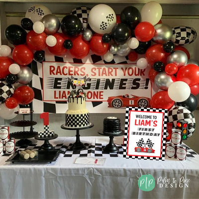 Race Car Birthday Poster,  Racecar Birthday Party, Car Party Decorations, Race Car Checkered Flag Party, Hot Wheel Party, Fast One Birthday