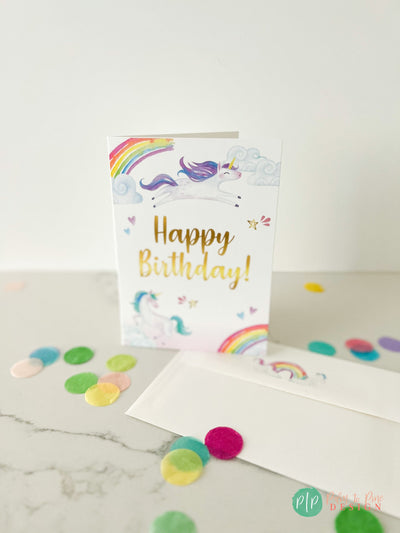 Unicorn Birthday Card, Girls Birthday Greeting Card, Professionally printed Unicorn Birthday Card, Girls birthday card, A7, 5x7 Folded Card