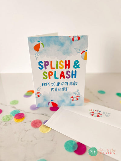 Kids Birthday Greeting Card, Splish Splash Birthday Greeting Card, Pool Party birthday card for kids, kid birthday card, pool party card 5x7