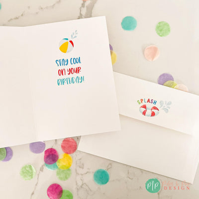 Happy birthday Card, Pool Party Birthday Card, Kids Birthday Greeting Card, Summer Birthday Personalized Card, Printed Kid Birthday Card 5x7