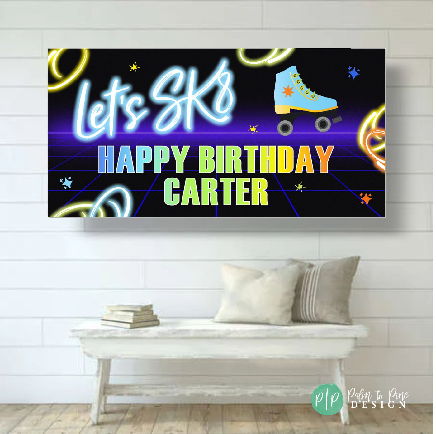 Neon Skate Banner, Roller Skate Birthday Banner, Neon Roller Skating Banner, Roller Skate Party Decorations, Roller Skate Disco birthday