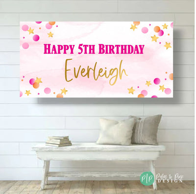 Happy Birthday Star and polka dot banner, Birthday Banner for girl, Girl birthday banner, Pink Teen Birthday Banner, Birthday Banner Tween