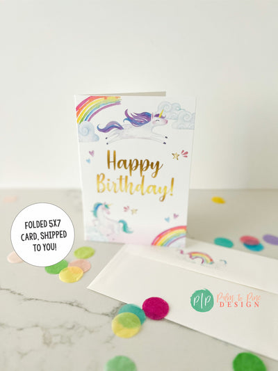 Unicorn Birthday Card, Girls Birthday Greeting Card, Professionally printed Unicorn Birthday Card, Girls birthday card, A7, 5x7 Folded Card