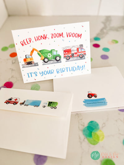 Happy Birthday Card, Transportation Birthday Card, Kids Birthday Greeting Card, Kid Birthday Personalized Card, Transportation Birthday Card