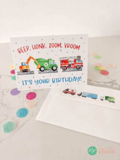 Happy Birthday Card, Transportation Birthday Card, Kids Birthday Greeting Card, Kid Birthday Personalized Card, Transportation Birthday Card