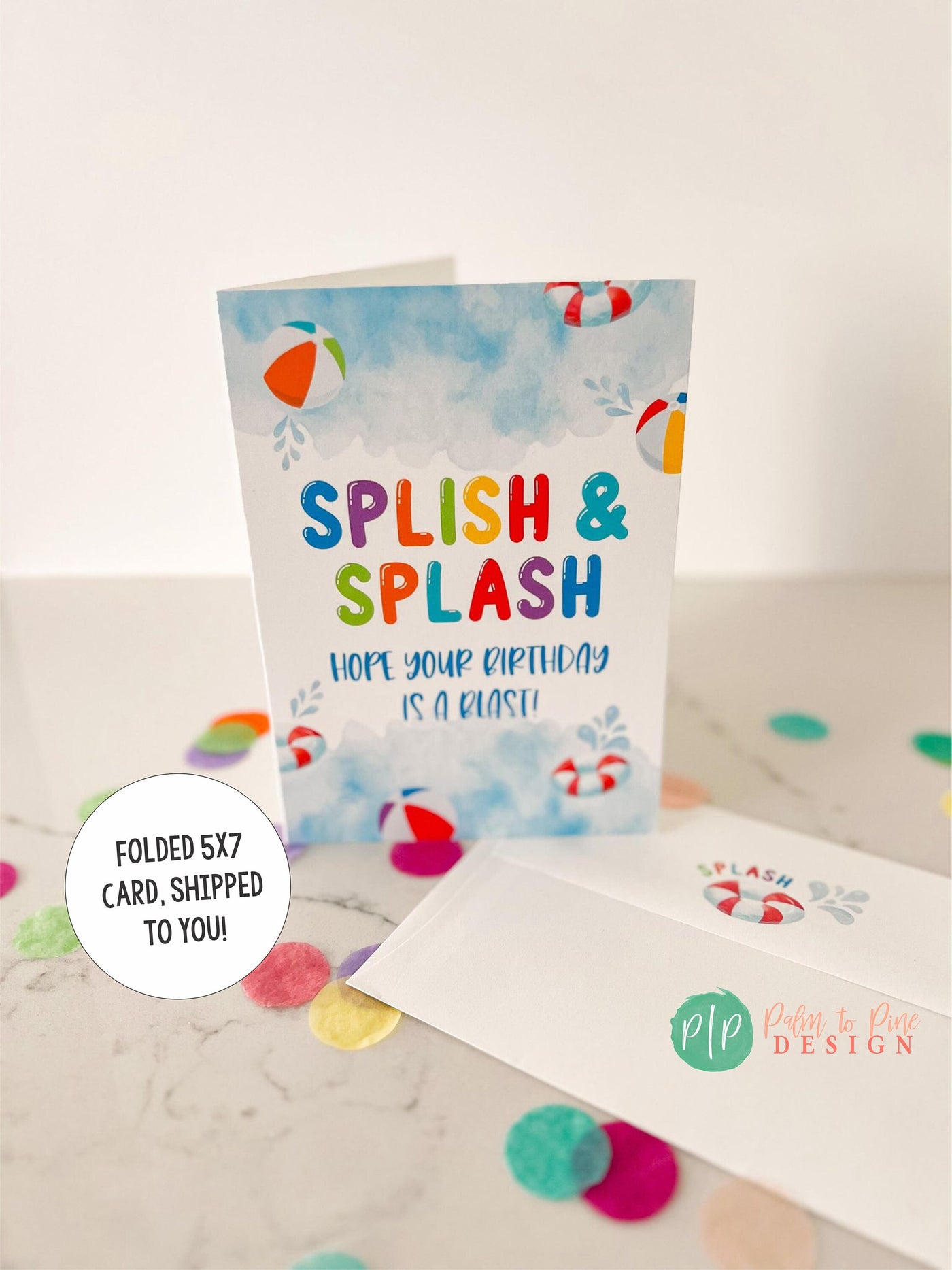 Kids Birthday Greeting Card, Splish Splash Birthday Greeting Card, Pool Party birthday card for kids, kid birthday card, pool party card 5x7