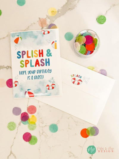Kids Birthday Greeting Card, Splish Splash Birthday Greeting Card, Pool Party birthday card for kids, kid birthday card, pool party card 5x7