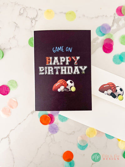 Happy birthday Card, Sports Birthday Card, Kids Birthday Greeting Card, Kids birthday personalized card, Boys birthday card, 5x7 Folded Card