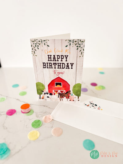 Farm Birthday Greeting Card, kids barnyard birthday card, 5x7 farm birthday card, farm animals birthday card, happy birthday card for kids