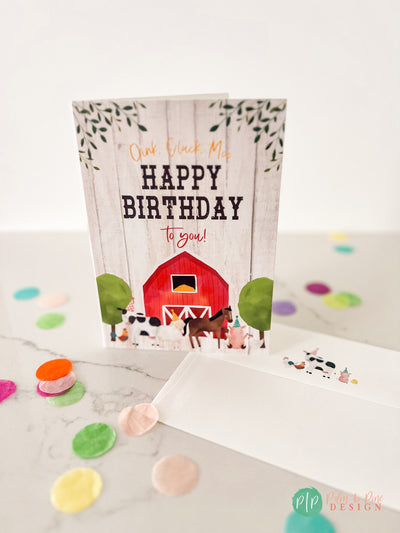 Happy birthday Card, Farm Birthday Card, Kids Birthday Greeting Card, Kids birthday personalized card, Barn birthday card, 5x7 Folded Card