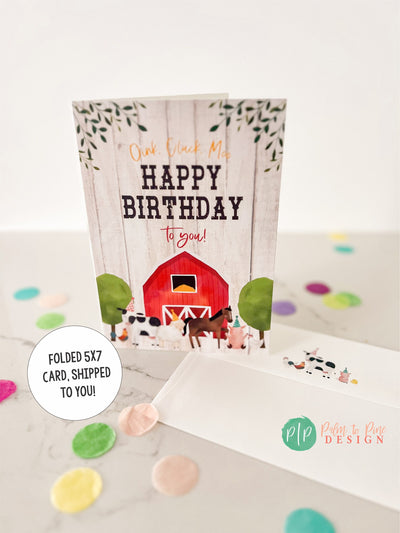 Farm Birthday Greeting Card, kids barnyard birthday card, 5x7 farm birthday card, farm animals birthday card, happy birthday card for kids