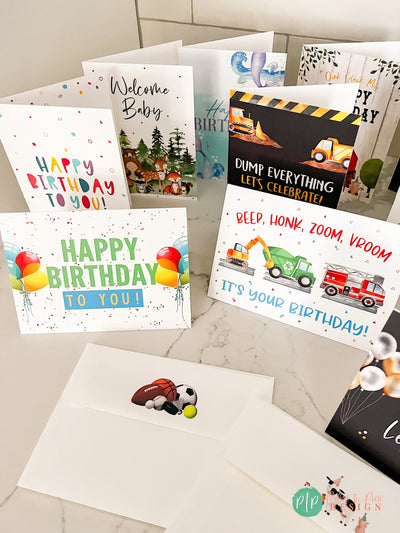 Birthday Greeting Card variety pack, 12 Birthday Cards for kids and adults, Custom birthday card set, folded Celebration Greeting Card Pack