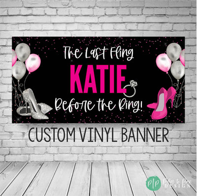 Pink and Silver Bachelorette Party Banner, Last Fling Before The Ring Backdrop, Custom Pink and Silver Girls Weekend Banner, Bachelorette