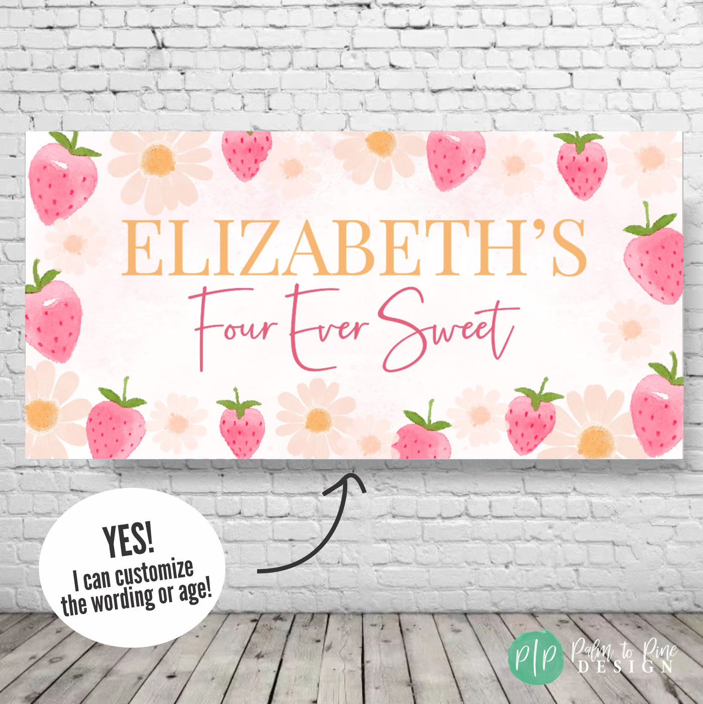 Strawberry Daisy Birthday Banner, berry first birthday, strawberry and daisy backdrop, strawberry birthday banner, daisy birthday backdrop