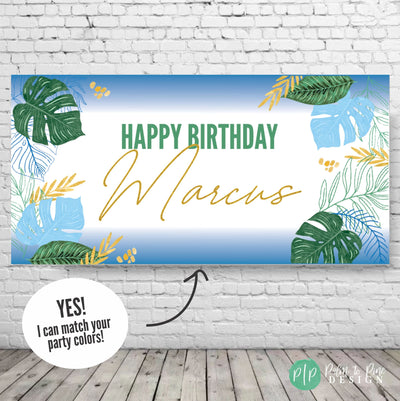 Tropical Palms, Palms Birthday Banner, Aloha banner, Palm Aloha Birthday Party, Luau Birthday Backdrop, Tropical Party Decoration