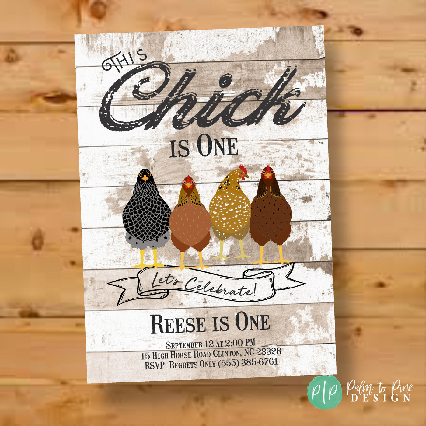 Chicken birthday invitation, This Chick is One birthday invite, Chicken Birthday Party, Farm Animal Birthday, Farm Birthday Party, Farm Card