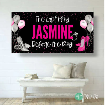 Pink and Silver Bachelorette Party Banner, Last Fling Before The Ring Backdrop, Custom Pink and Silver Girls Weekend Banner, Bachelorette