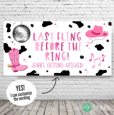 Country First Birthday Party, Country Disco Banner, Custom Pink and Silver Girls Weekend Banner, Personalized Farm Girls Birthday Backdrop