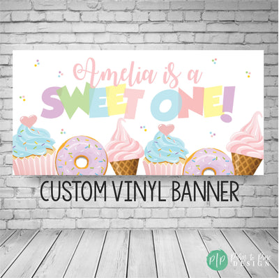 Sweet One Banner, Ice Cream Birthday Party, Donut Birthday, Girls Birthday Backdrop, First Birthday Party, Personalized Sweet One Backdrop