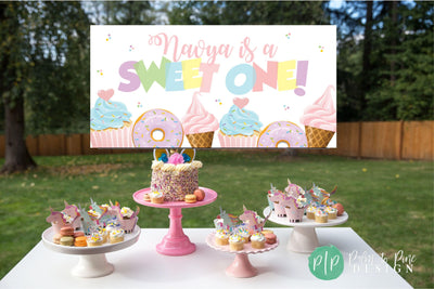 Sweet One Banner, Ice Cream Birthday Party, Donut Birthday, Girls Birthday Backdrop, First Birthday Party, Personalized Sweet One Backdrop