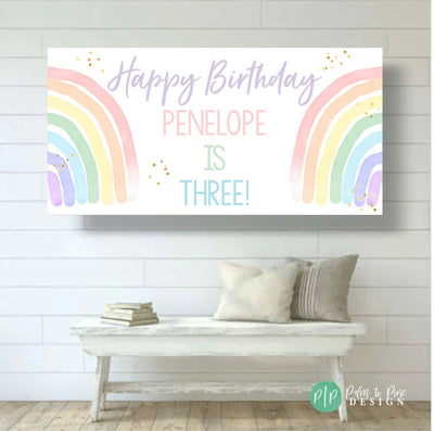 Rainbow Birthday Banner, Rainbow Birthday Party, Modern Rainbow Birthday Backdrop, Rainbow banner, Rainbow Party Decoration, First Birthday