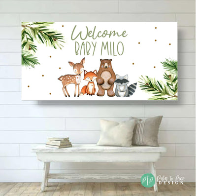 Woodland Baby Shower Banner, Woodland Baby Shower Decorations, Woodland Baby Shower Sign, Woodland Banner, Woodland Creatures Banner, Animal