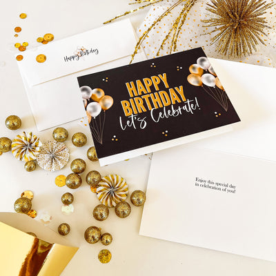 Luxury Black and Gold Folded 'Happy Birthday' Greeting Card With Custom Envelope, Black and Gold Birthday Card, Adult Birthday Greeting Card