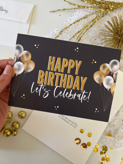 Luxury Black and Gold Folded 'Happy Birthday' Greeting Card With Custom Envelope, Black and Gold Birthday Card, Adult Birthday Greeting Card