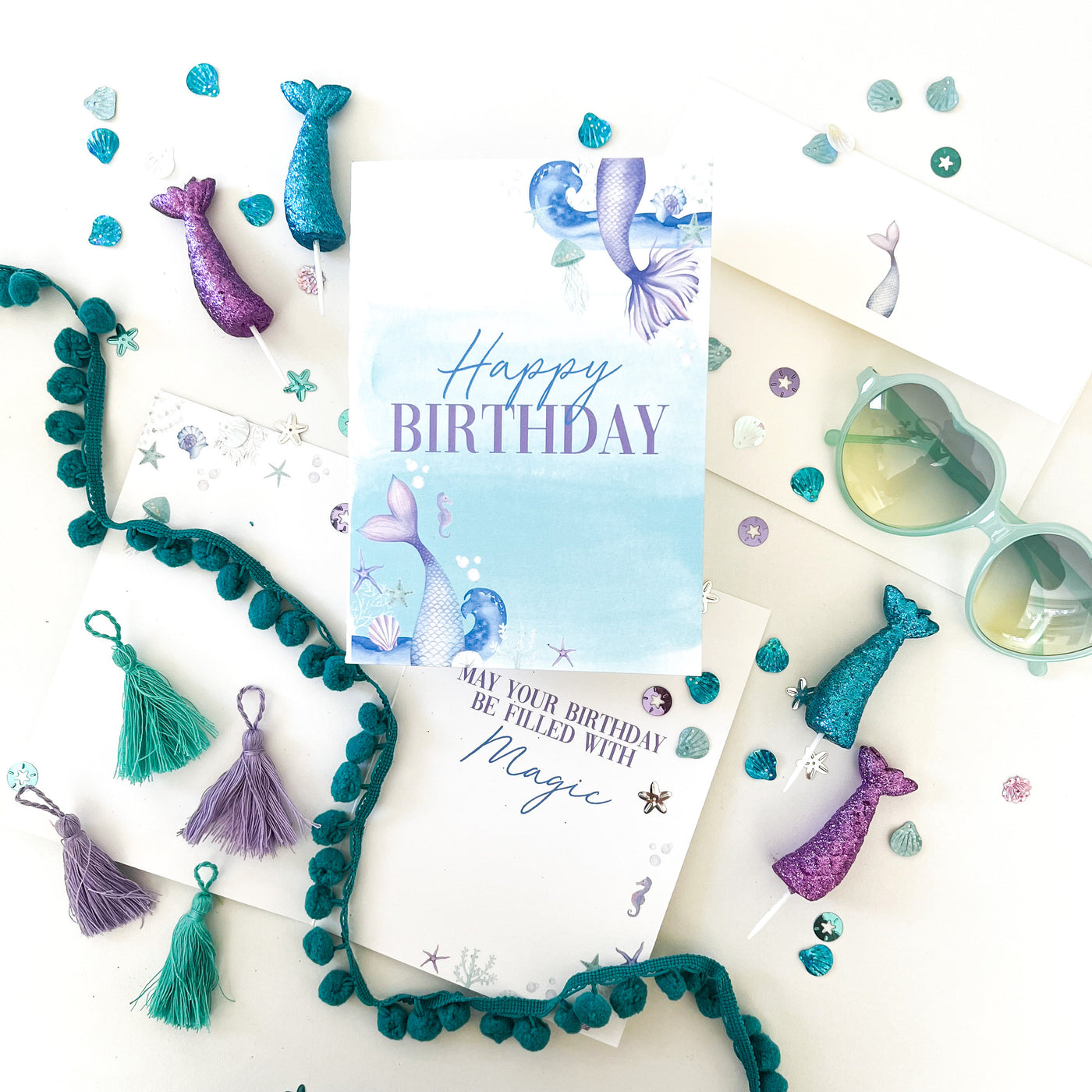 Happy birthday Card, Mermaid Birthday Card, Kids Birthday Greeting Card, Girl Birthday Personalized Card, Printed Mermaid Birthday Card, 5x7