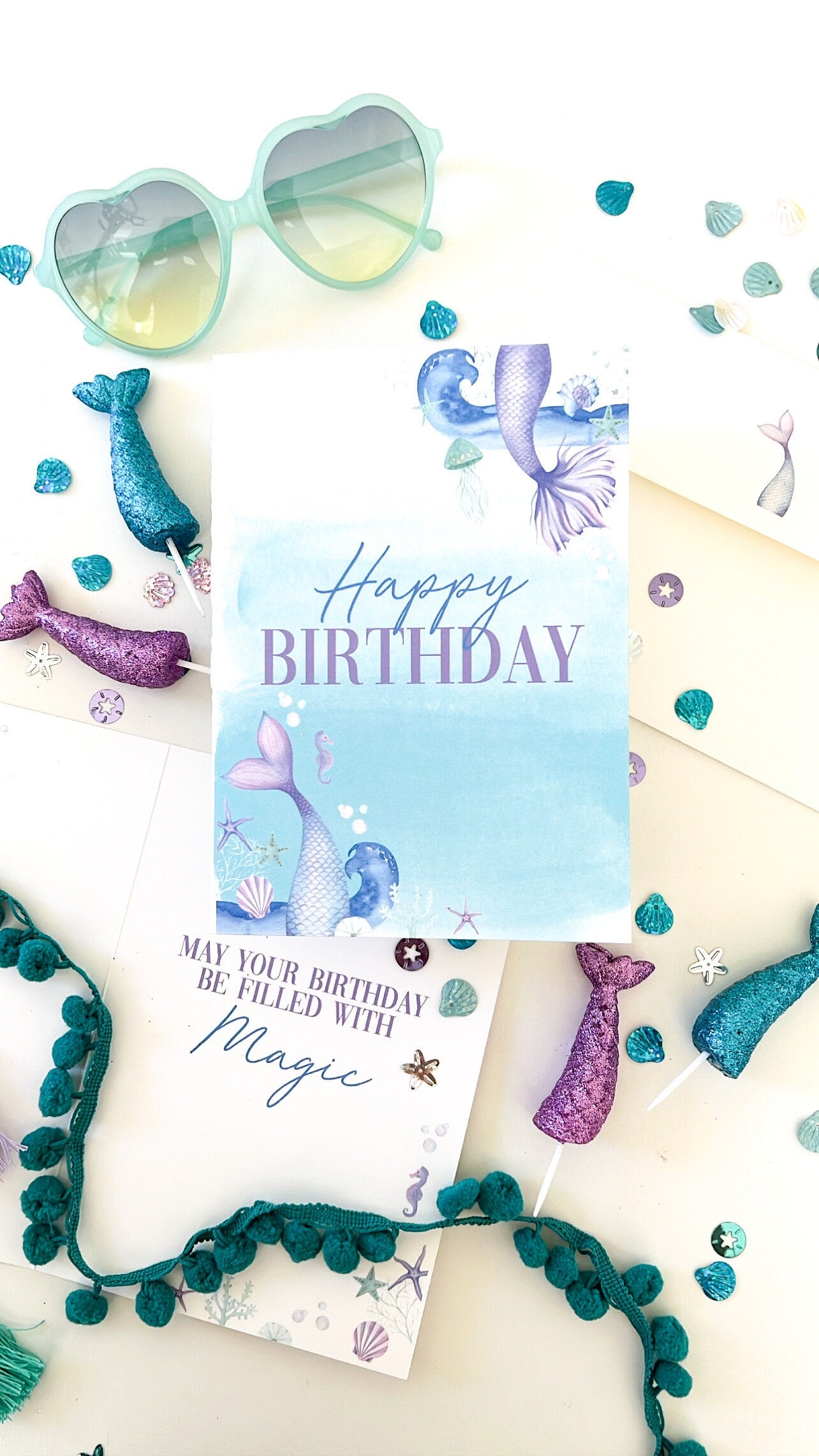 Happy birthday Card, Mermaid Birthday Card, Kids Birthday Greeting Card, Girl Birthday Personalized Card, Printed Mermaid Birthday Card, 5x7
