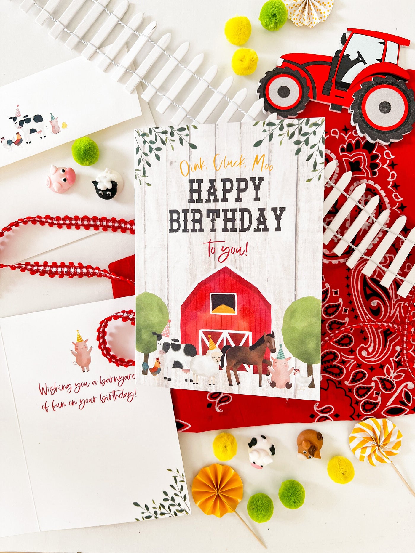 Farm Birthday Greeting Card, kids barnyard birthday card, 5x7 farm birthday card, farm animals birthday card, happy birthday card for kids