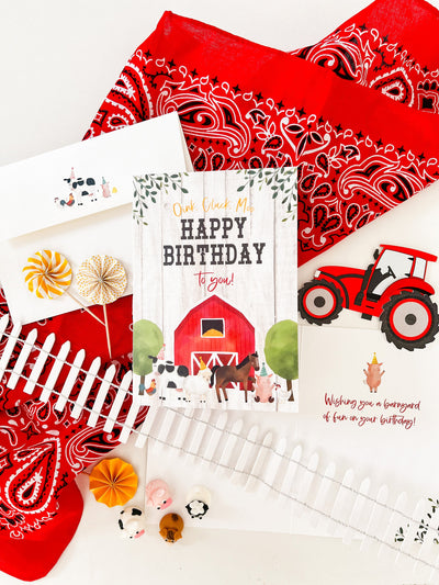 Farm Birthday Greeting Card, kids barnyard birthday card, 5x7 farm birthday card, farm animals birthday card, happy birthday card for kids